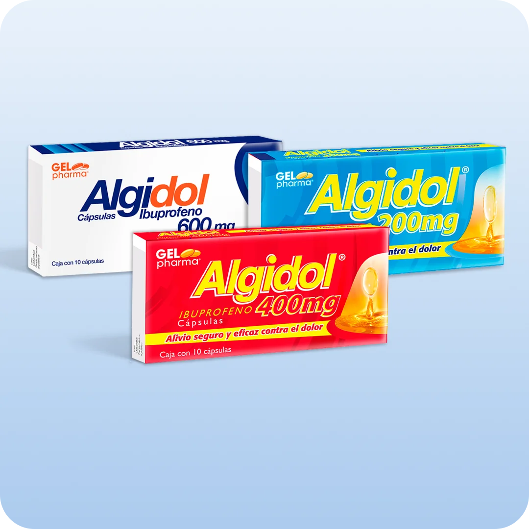 Línea Algidol Gelpharma cápsulas de ibuprofeno 200 mg, 400 mg y 600 mg