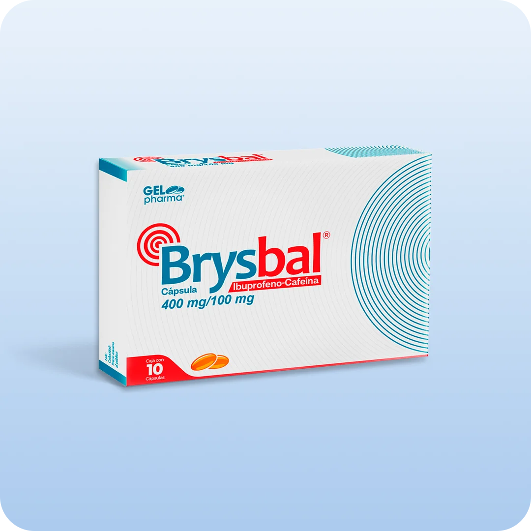 Brysbal cápsulas Gelpharma ibuprofeno con cafeína 400 mg y 100 mg caja con 10 cápsulas