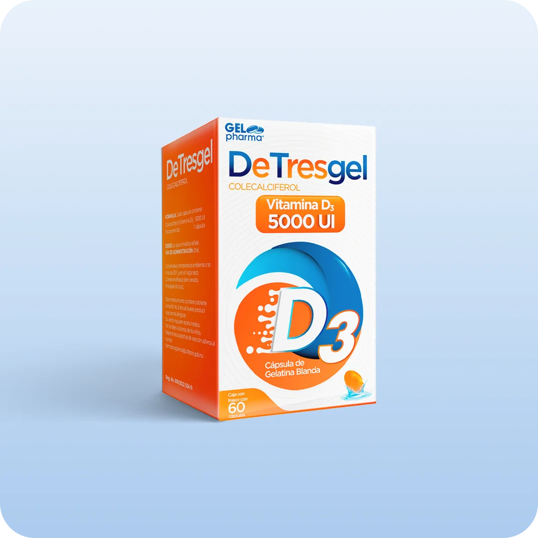 DeTresgel vitamina D3 5000 UI Gelpharma cápsula de gelatina blanda frasco con 60 cápsulas