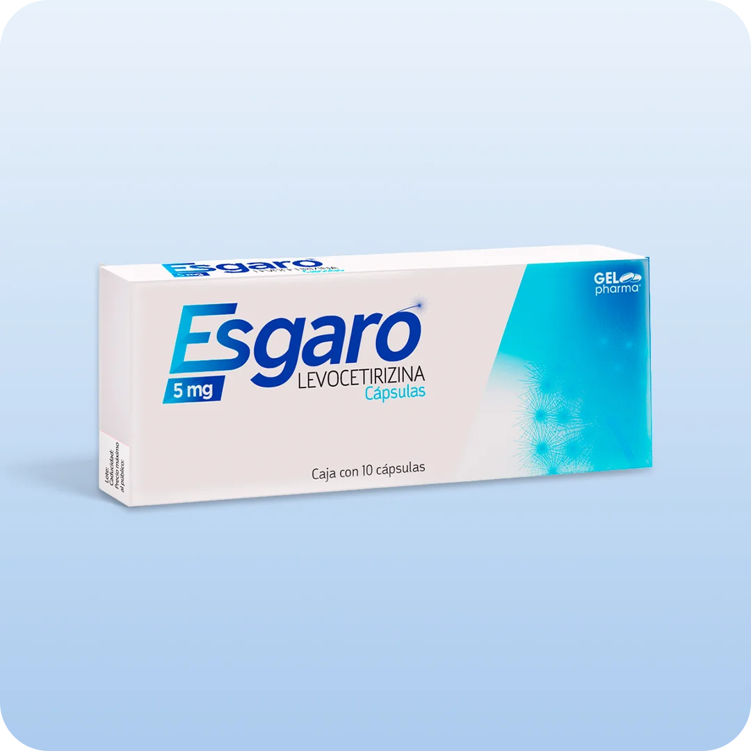 Esgaro cápsulas Gelpharma levocetirizina 5 mg caja con 10 cápsulas