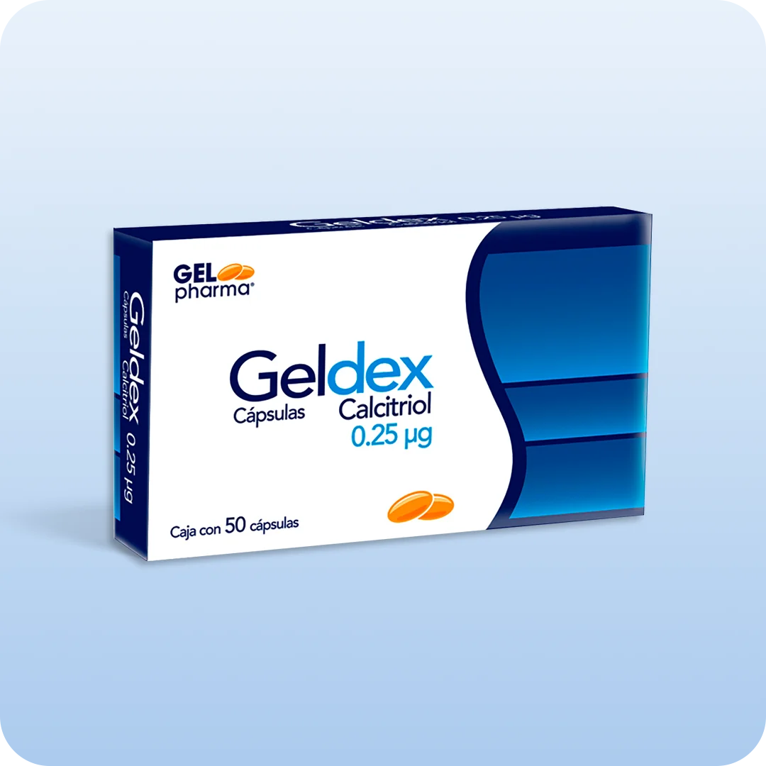 Geldex cápsulas Gelpharma calcitriol 0.25 microgramos caja con 50 cápsulas