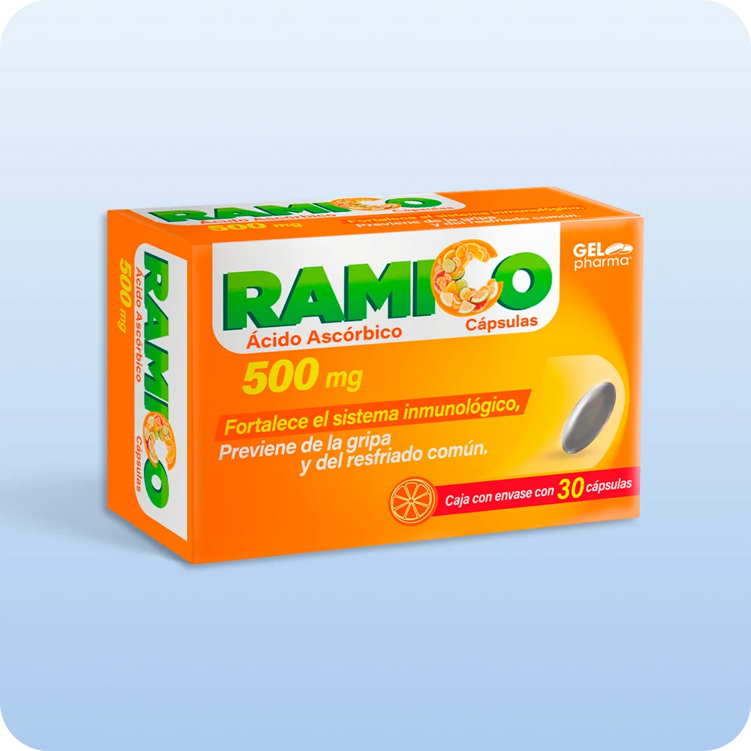Ramico cápsulas Gelpharma ácido ascórbico 500 mg caja con 30 cápsulas