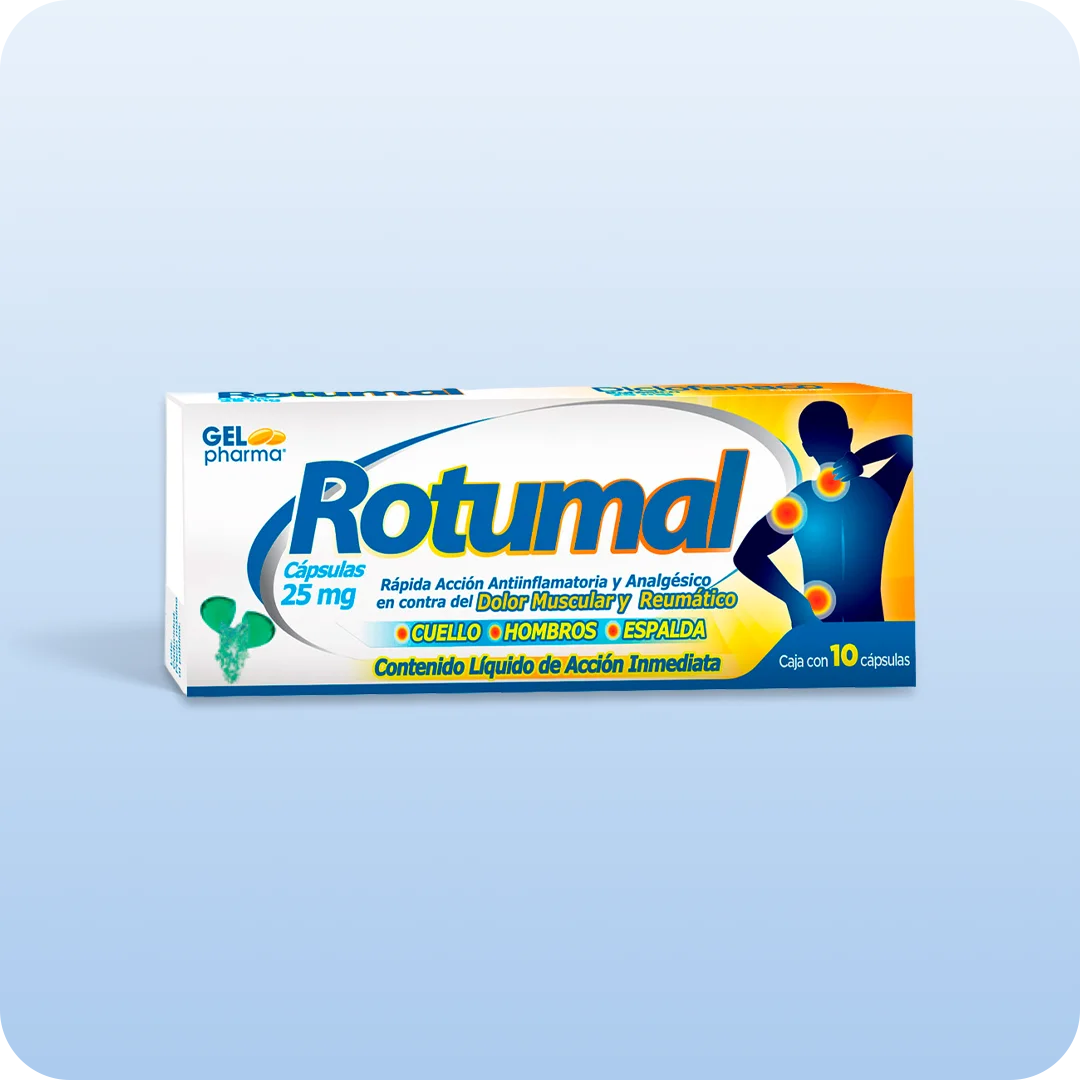 Rotumal cápsulas Gelpharma 25 mg caja con 10 cápsulas